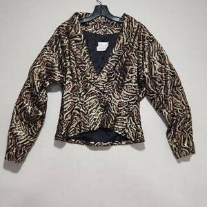Vintage Rimini Saks Fifth Avenue Women's 14 Black Metallic Animal Print Sweater
